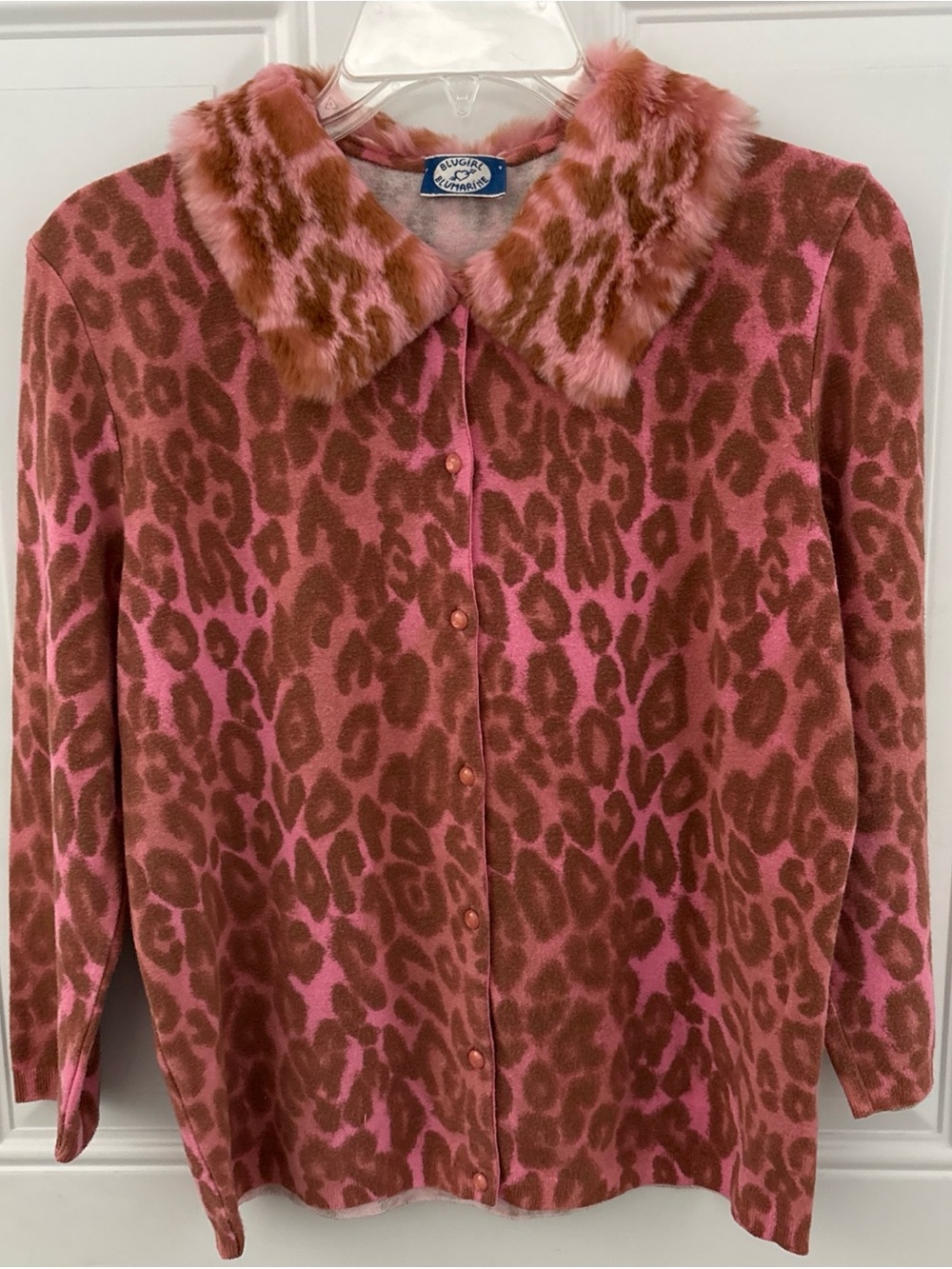 Blumarine Blugirl Pink & Brown Leopard Print Teddy Jacket with Faux-Fur Collar